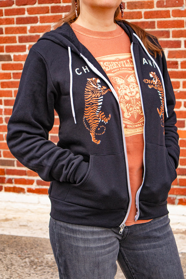 Tiffin Row Tiger Zip Hoodie in Black view 4